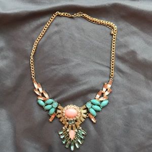 Turquoise and coral statement necklace